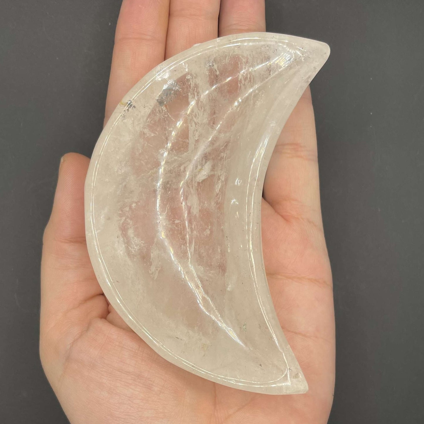 Clear Quartz Moon Bowl | Healing Crystals | Carving | 1 pc