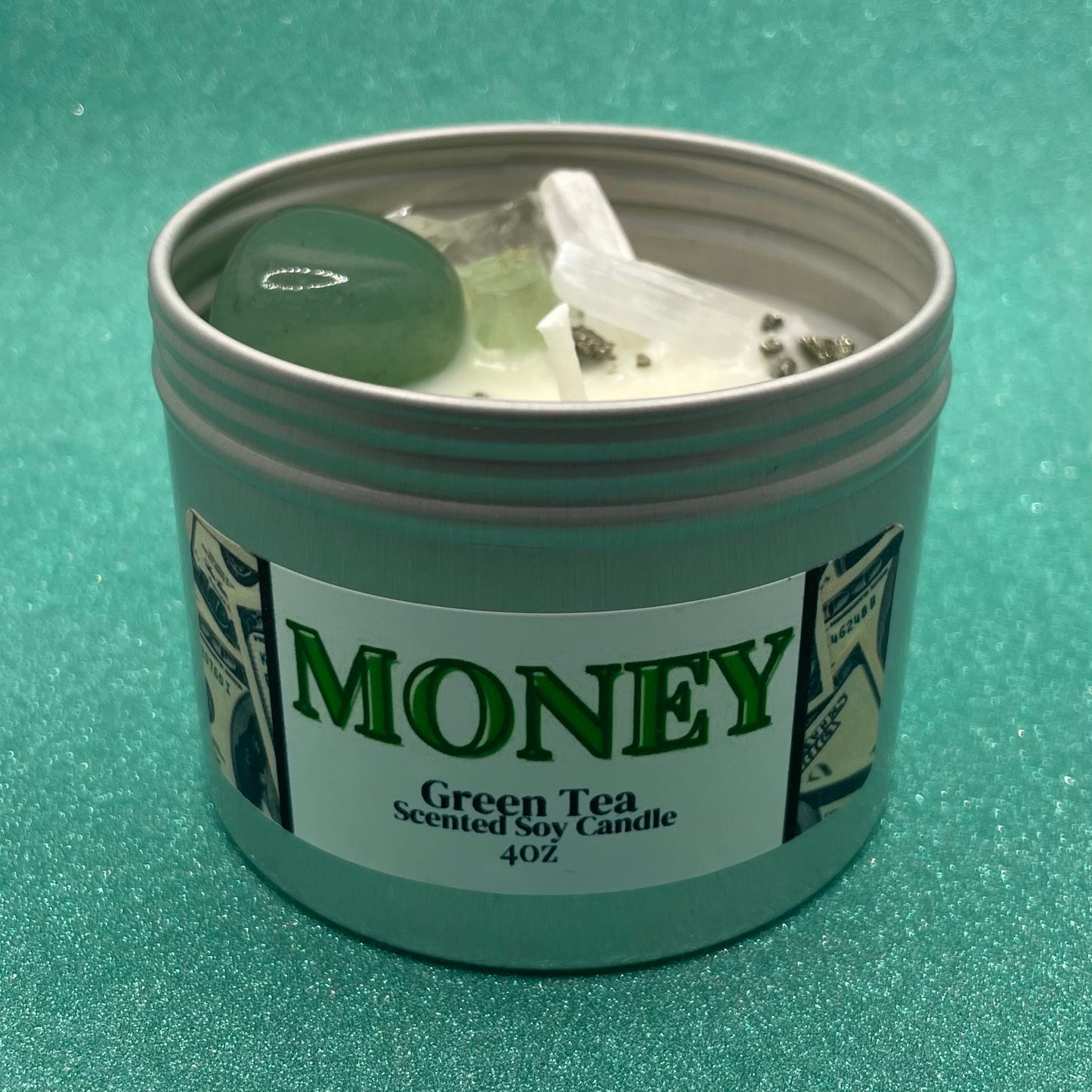 Money Crystal Candles | Hand Poured Soy Manifestation Candles | 1 pc